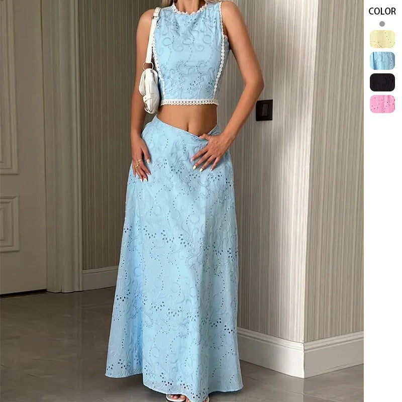 Women's sleeveless maxi dress set - spring/summer collection - european & american style - pocket detail - ins casual vacation loose fit two-piece outfit