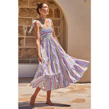 Women's dress - amazon women's clothing - spring/summer european and american casual plaid tie-up bandeau ruched maxi dress