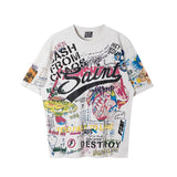saint m t shirts  s.m washed graffiti graphic crew neck pullover short sleeve t-shirt - wholesale