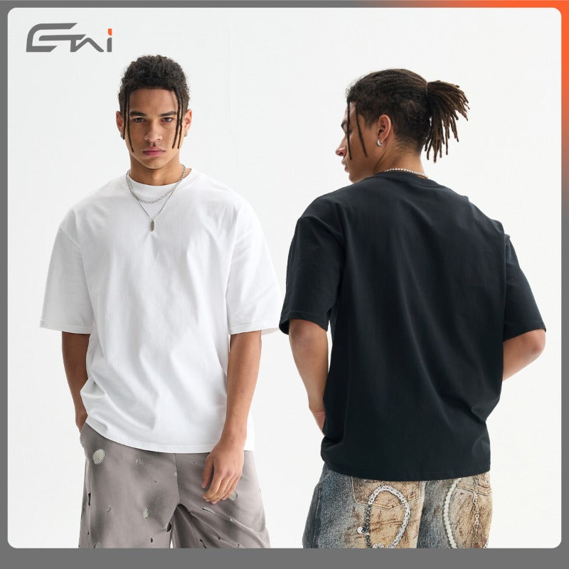 Etai men's clothing premium boxy fit heavyweight t-shirt - trendy men's apparel, solid color, small collar, 100% cotton short sleeve