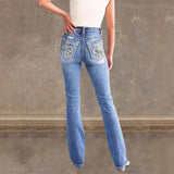 Women's pants: cross-border fashion, spring/summer styles, back pocket, double button, slim-fit, stretch denim jeans with embroidery