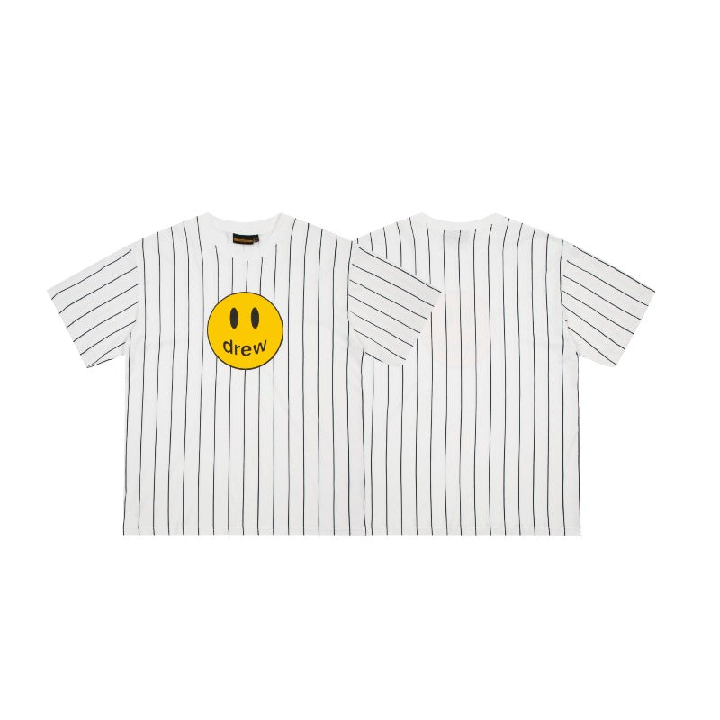 Drew house t-shirt - spring/summer d@ew striped smiley face letter print crew neck pullover short sleeve