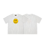Drew house t-shirt - spring/summer d@ew striped smiley face letter print crew neck pullover short sleeve