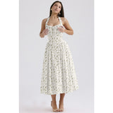Women's summer slim-fit camisole maxi dress - european & american style fashion print halter neck lace trim dress