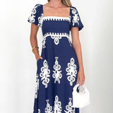 Women's dress - summer amazon independent site fashion cross-border women's clothing - vacation style printed beach dress - shirred dress for women