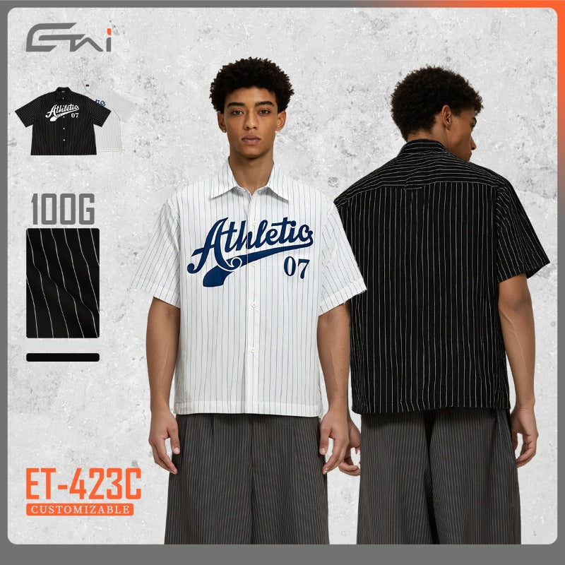 Etai men's clothing trendy boxy striped short-sleeve shirt - men's summer casual high-quality baseball sweatshirt