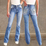 Women's pants: cross-border fashion, spring/summer styles, back pocket, double button, slim-fit, stretch denim jeans with embroidery