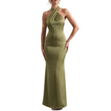 Women's halter neck evening dress - export quality, amazon fashion, elegant slim-fit dress, european & american style, wish, banquet, fashionable party dress