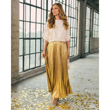 Women's pleated midi skirt wholesale - spring/summer collection. plus size, high waist, flowy, gold beach skirt for women - european & american style