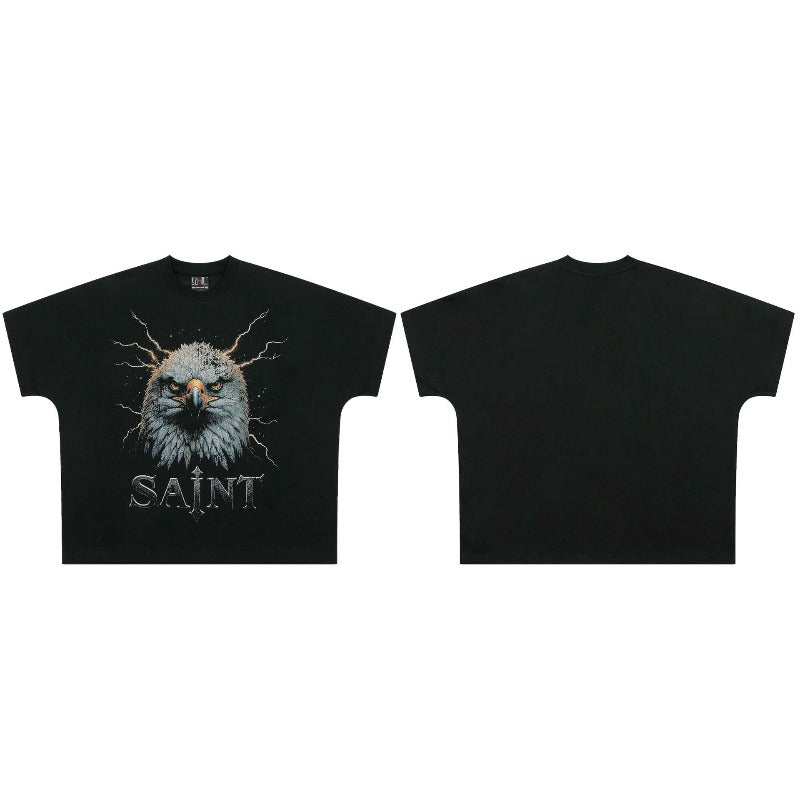 saint m t shirts  s.m eagle letter graphic crew neck pullover short sleeve t-shirt - wholesale