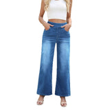 Women pants cross-border plus size denim loose pants women's high waistslimming look multi-flap pocket pantsstraight-legloose cat whiskers casual pants