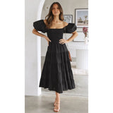 Women's summer dress: european and american style, puff sleeve, slimming maxi dress, hot girl high-waisted off-the-shoulder printed dress