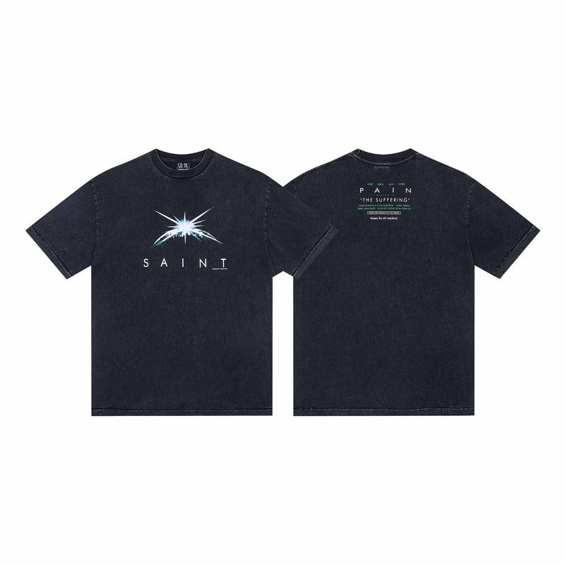 saint m t shirts  s.m sunrise letter graphic crew neck short sleeve tee