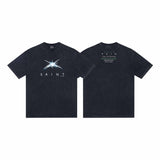 saint m t shirts  s.m sunrise letter graphic crew neck short sleeve tee