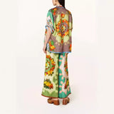 Women's pants: cross-border european and american fashion printed elastic waist pocket wide-leg casual set for women's summer