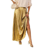 Women's pleated midi skirt wholesale - spring/summer collection. plus size, high waist, flowy, gold beach skirt for women - european & american style