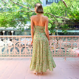 Women's dress: cross-border european and american style, sweet and elegant printed sleeveless halter dress, feminine open-back a-line maxi dress