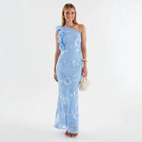 Women's dress - export, asymmetrical neckline, european & american style, amazon new arrival for summer, fashionable spaghetti strap bodycon dress, sexy 3d floral appliqué