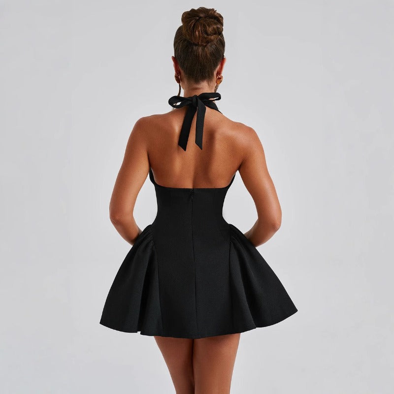 Women's dress - spring/summer european & american style sexy deep v halter neck dress - solid color sleeveless slim fit waist dress - women's skirt