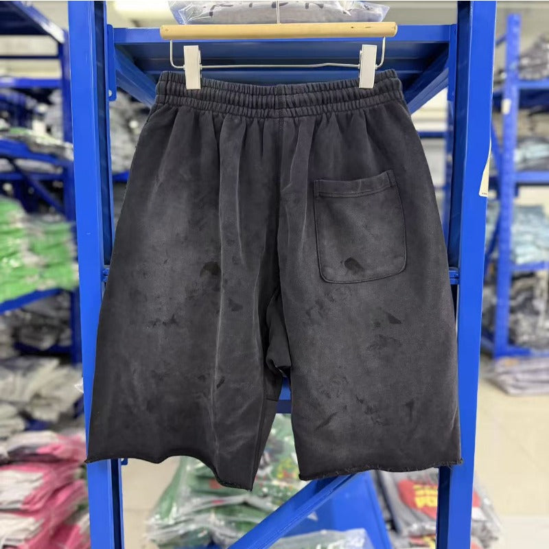 Saint m t pants - spring/autumn s.m letter print design washed distressed athletic shorts