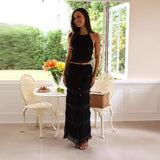 Women's sleeveless chiffon two-piece set: european & american style, spring/summer, elastic waist, loose fit, ins-inspired vacation dress set