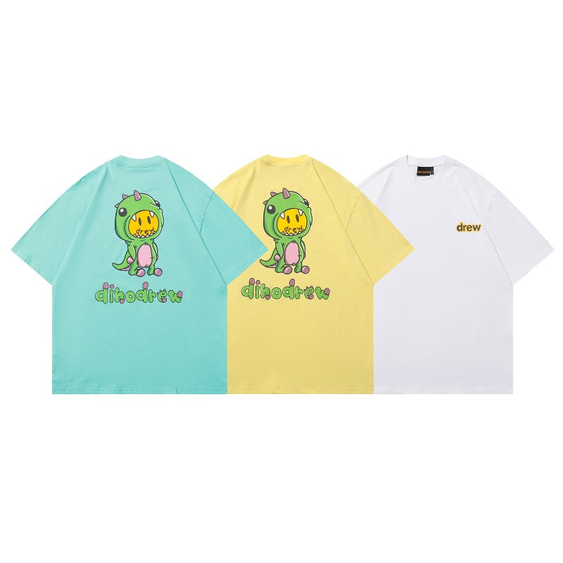 Drew house t-shirt - spring/summer - d@ew cartoon dinosaur print crew neck short sleeve pullover