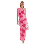 Women's dress - export, asymmetrical neckline, european & american style, amazon new arrival for summer, fashionable spaghetti strap bodycon dress, sexy 3d floral appliqué