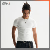 Etai men's apparel high-quality slim-fit ribbed short-sleeve t-shirt - cross-border trendy brand casual crew neck men's short-sleeve tee