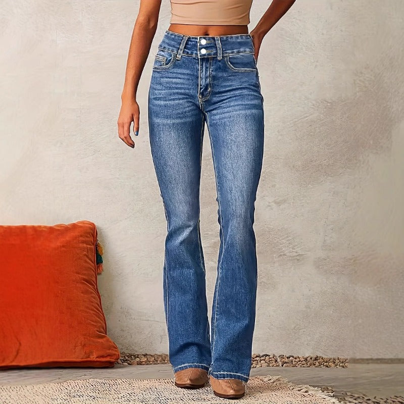 Women's spring amazon fashion retro stretch denim pants - ladies' washed flared jeans
