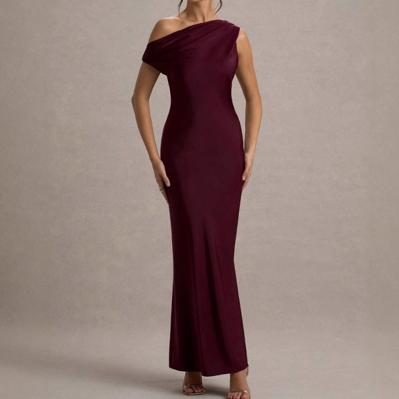 Women's dress - cross-border spring french chic sleeveless off-the-shoulder high-end slim-fit long maxi party dress