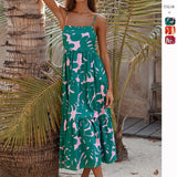 Women's dress - cross-border independent site - european & american summer vacation - spaghetti strap - backless - printed - a-line - long - casual swing dress - women's