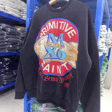 Saint m hoodie - spring/autumn s.m. crewneck sweatshirt with round graphic, letter print, ribbed trim, and distressed finish
