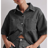 Women's pants: summer amazon cross-border european and american style casual retro loose shirt & denim shorts set - denim women's