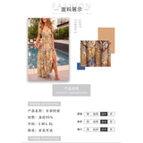 Women's dress - european & american export - sibyl style vintage maxi dress - cinched waist floral print swing dress