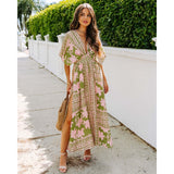 Women's summer dress - european & american style amazon long dress - high waist, spicy girl, batwing sleeve, v-neck, printed, sexy women's dress