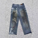 Saint m t pants - spring/autumn s.m distressed hand-painted graffiti loose casual pants - wholesale