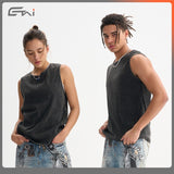 Etai men's clothing solid color retro slim-fit heavyweight tank top with washed and distressed patchwork ribbed detail