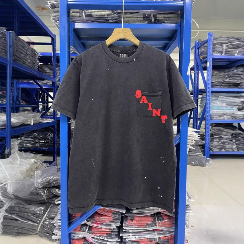 saint m t shirts  s.m letter print crew neck short sleeve t-shirt