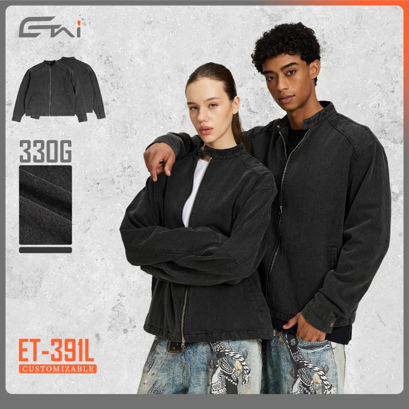 Etai men's clothing american retro distressed stand collar jacket - high-quality men's autumn short, oversized jacket top