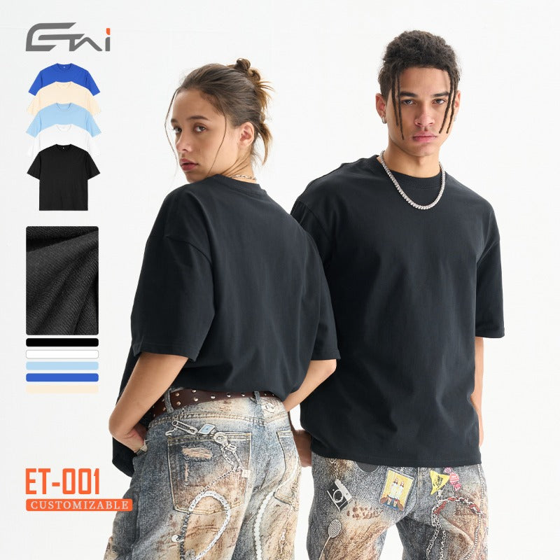 Etai men's clothing premium boxy fit heavyweight t-shirt - trendy men's apparel, solid color, small collar, 100% cotton short sleeve