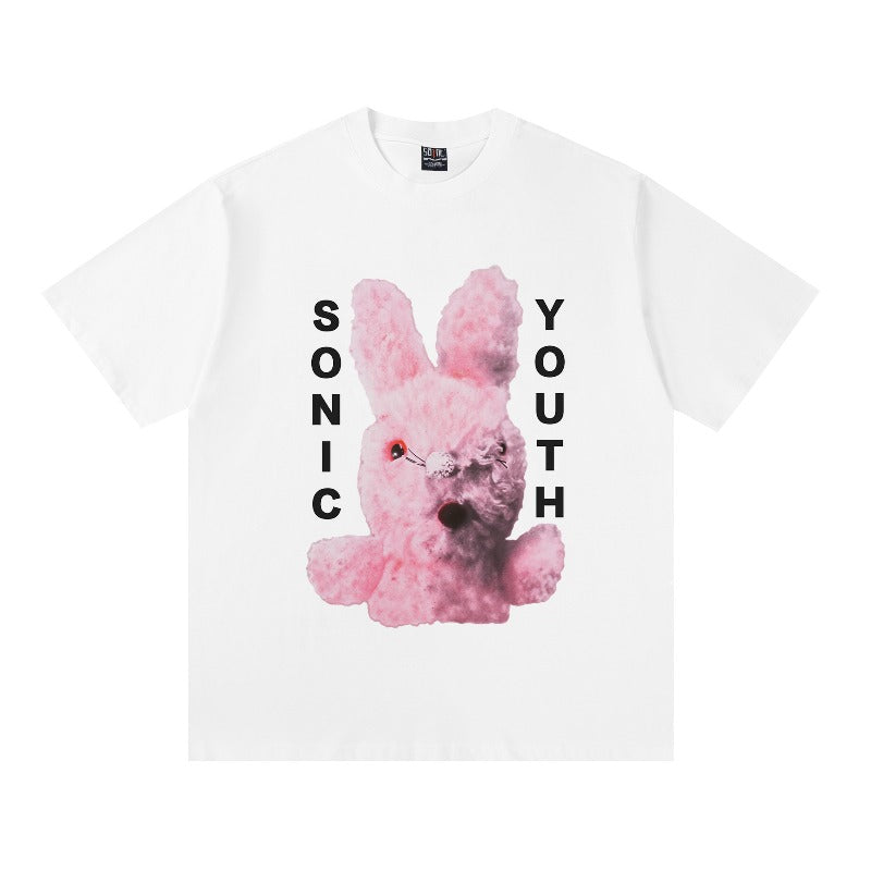 saint m t shirts  s.m. rabbit plush graphic crewneck short sleeve t-shirt - wholesale