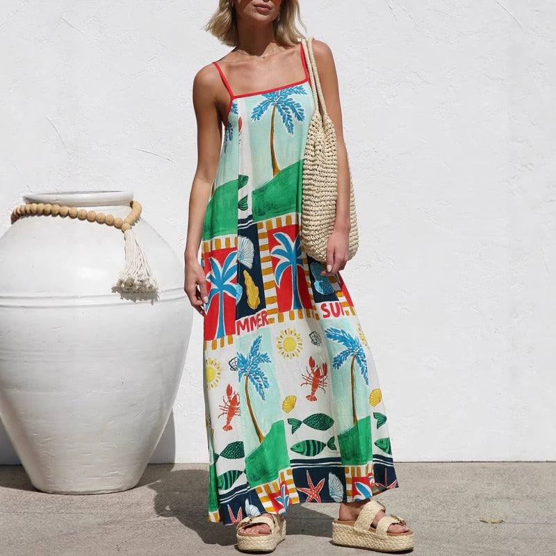 Women's dress - amazon us & europe style - evening gown/party dress - maxi skirt, bandeau, sexy & fashionable, slit, printed dress for women