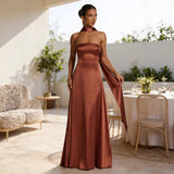 Women's dress - european & american style, sexy, slimming, backless, amazon-inspired bandeau, cinched waist, long formal gown