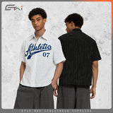 Etai men's clothing trendy boxy striped short-sleeve shirt - men's summer casual high-quality baseball sweatshirt