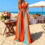 Women's dress - standalone store, amazon, european & american style, vacation beach, slit hem, sleeveless wrap-top, printed women's dress