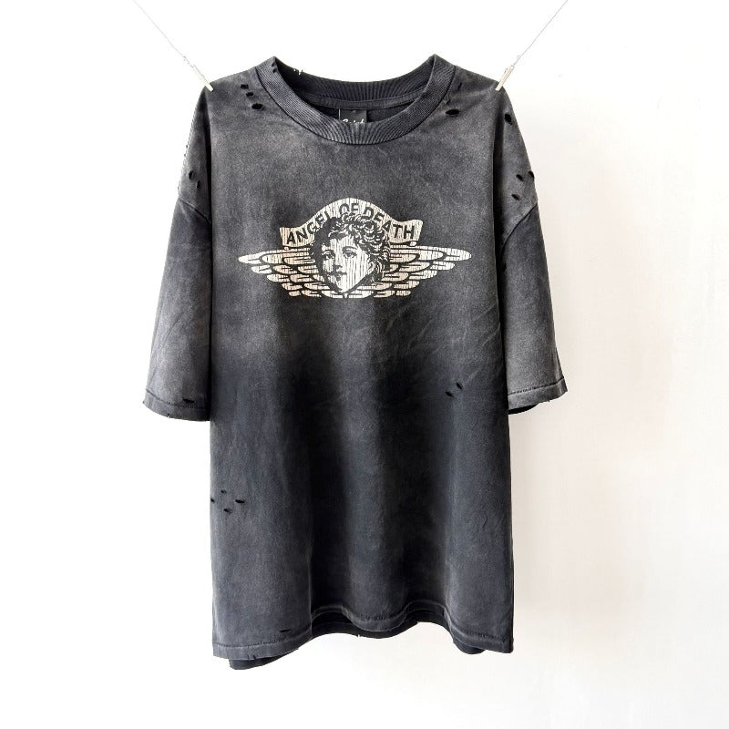 saint m t shirts  s.m little angel letter graphic crew neck short sleeve top