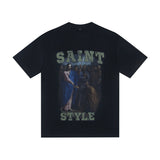 saint m t shirts  s.m oil painting character graphic crew neck short sleeve top