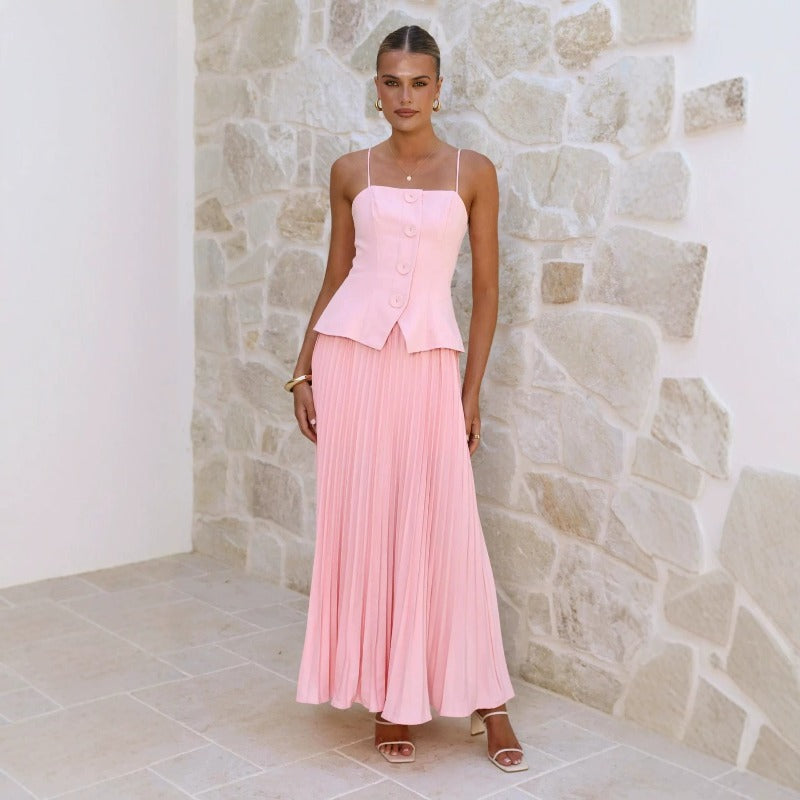 Women's dress - amazon cross-border fashion: european & american summer style - versatile, fresh, sweet, sleeveless, solid color dress for women