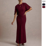 Women's dress - european & american style summer hot girl mid-sleeve cutout pleated dress - cinched waist, bodycon, sexy maxi dress