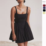 Women's dress - amazon us & europe spring/summer french chic high-end camisole solid color bowknot backless slip dress
